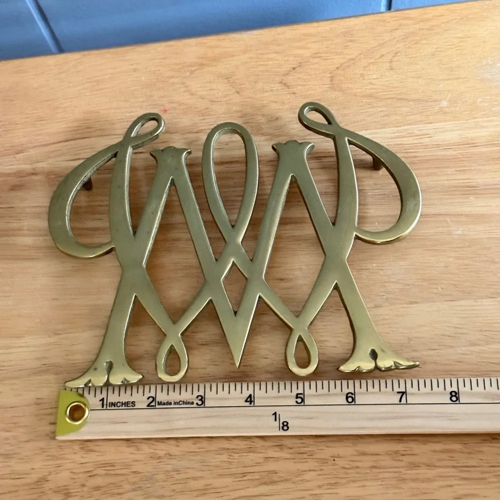 Vintage Colonial Williamsburg Brass Trivet William & Mary Cypher 1950 CW10-11